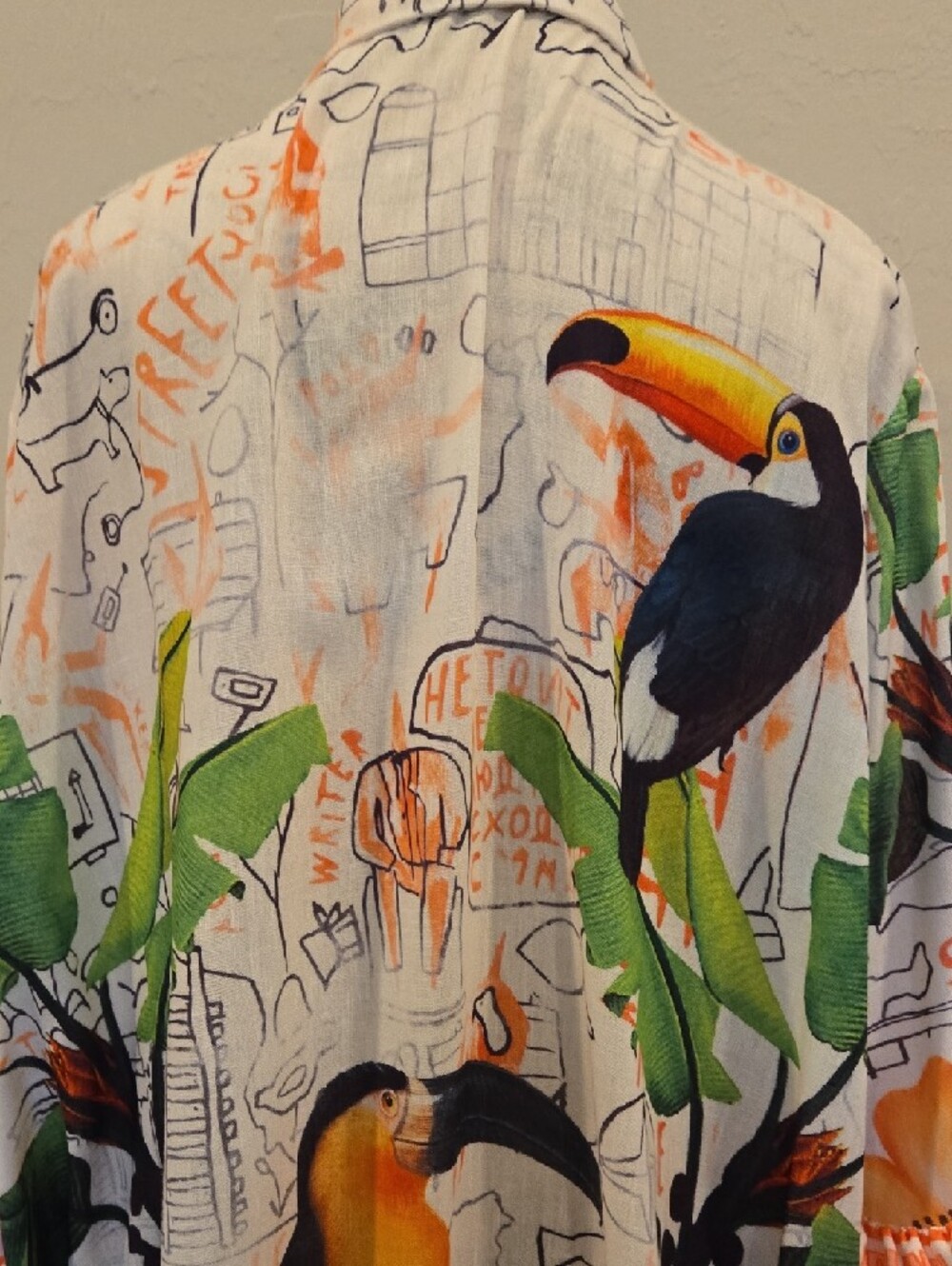 Tropical Jungle Printed Button-Up Hi Low Tucan Birds Tunic/Cover Up - Picture 6 of 8